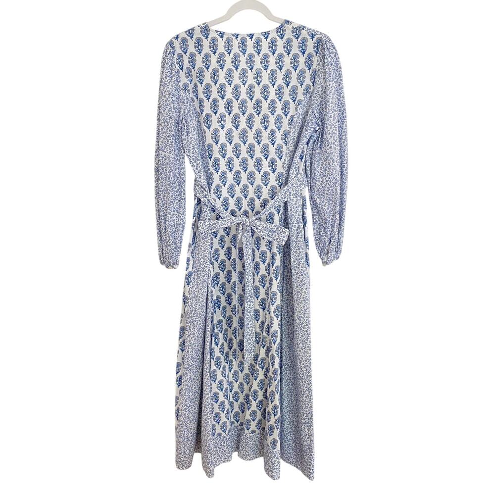 Pink City Prints Tuckernuck Bahama Midi Dress Sky Blossom Blue White Tie Waist L - Picture 8 of 11